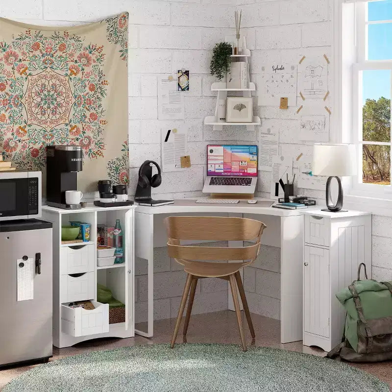 Armoire de rangement étroite pour salle de bain et buanderie à une porte avec tiroir et étagères réglables, blanche