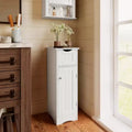 Armoire de rangement étroite pour salle de bain et buanderie à une porte avec tiroir et étagères réglables, blanche