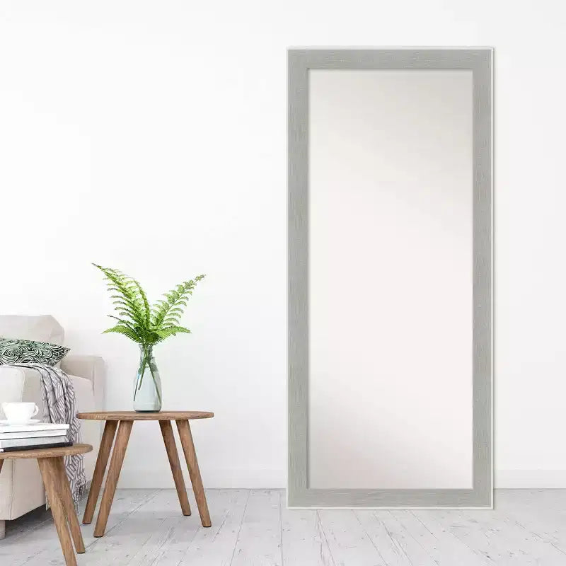 Miroir pleine longueur 29" x 65" à poser/murale, Cadre en polystyrène gris lin, style glamour