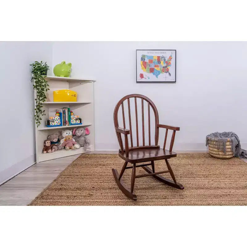 Chaise à bascule Windsor Back pour enfants, merisier, en bois d'hévéa naturel