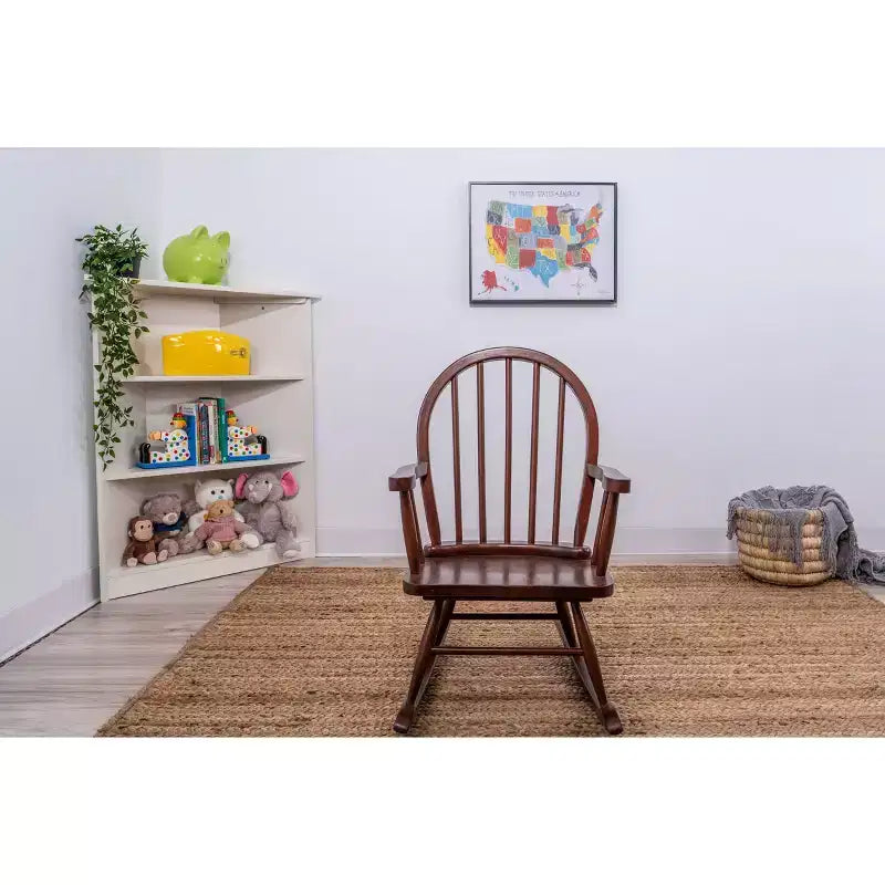 Chaise à bascule Windsor Back pour enfants, merisier, en bois d'hévéa naturel