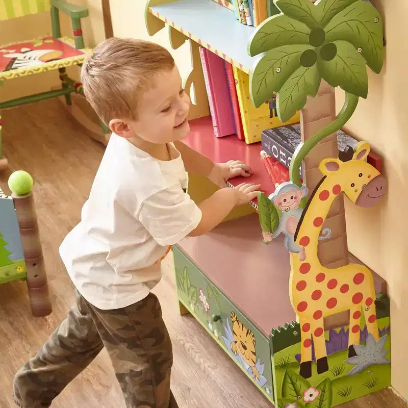 Étagère à livres pour enfants Sunny Safari Jungle, 3 niveaux avec tiroir inférieur