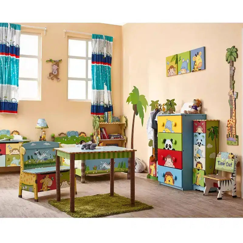 Étagère à livres pour enfants Sunny Safari Jungle, 3 niveaux avec tiroir inférieur