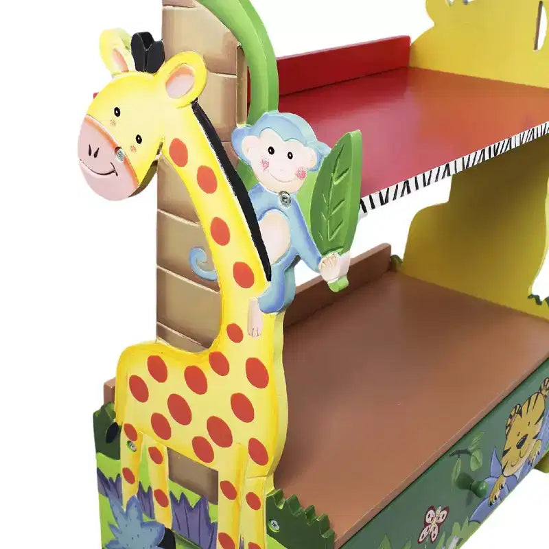 Étagère à livres pour enfants Sunny Safari Jungle, 3 niveaux avec tiroir inférieur