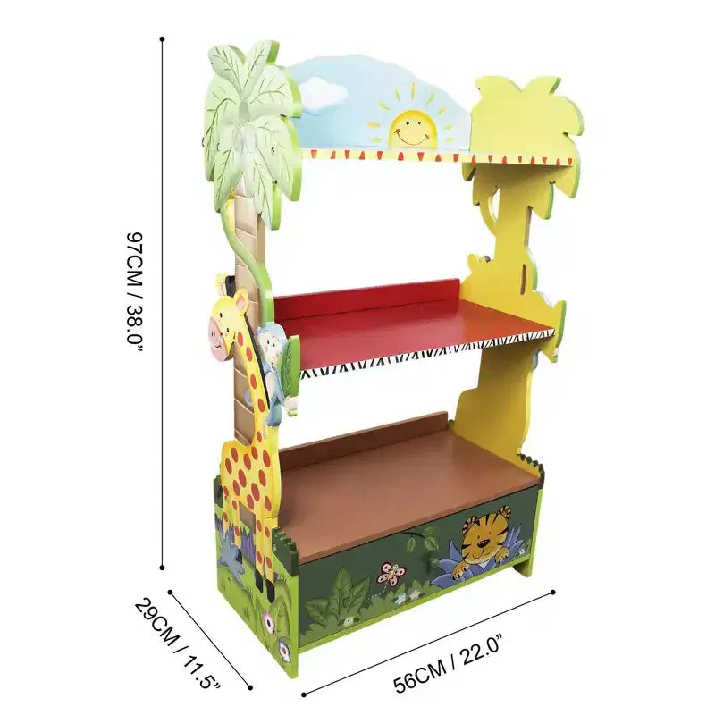 Étagère à livres pour enfants Sunny Safari Jungle, 3 niveaux avec tiroir inférieur
