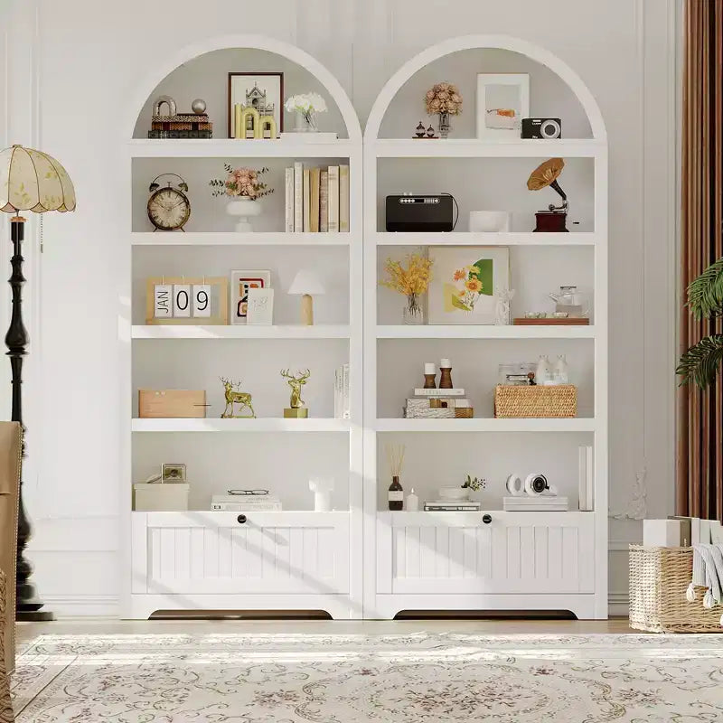 Meuble de rangement en bois en forme d'arche de 183 cm avec tiroir, étagère à 6 niveaux réglables et placard