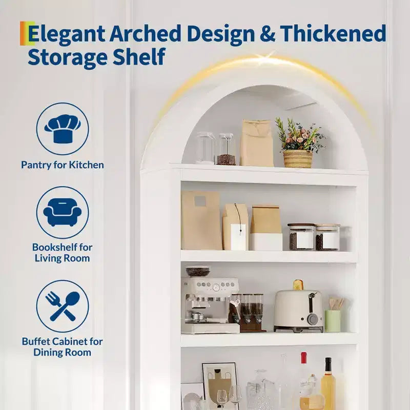 Meuble de rangement en bois en forme d'arche de 183 cm avec tiroir, étagère à 6 niveaux réglables et placard