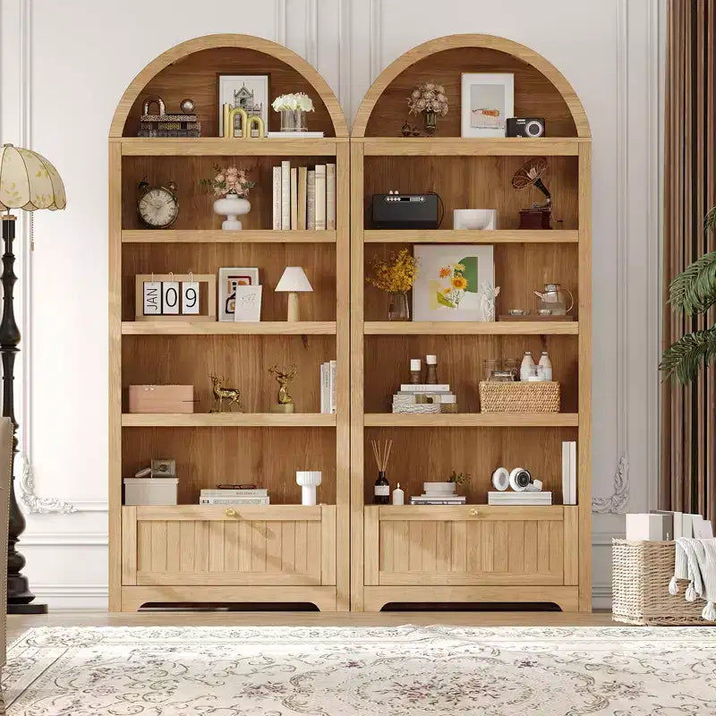Meuble de rangement en bois en forme d'arche de 183 cm avec tiroir, étagère à 6 niveaux réglables et placard