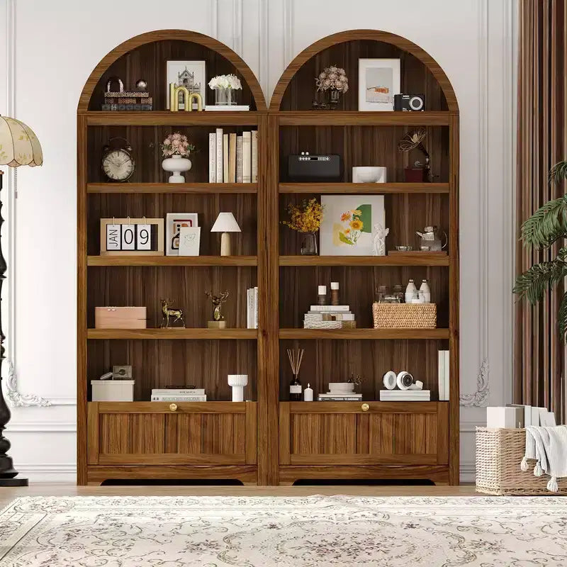 Meuble de rangement en bois en forme d'arche de 183 cm avec tiroir, étagère à 6 niveaux réglables et placard