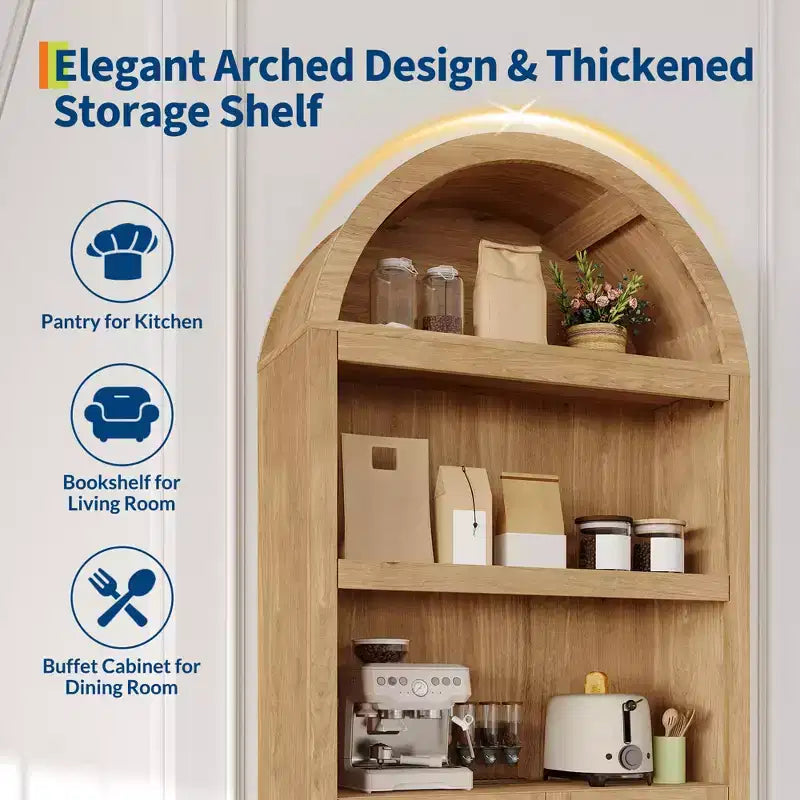 Meuble de rangement en bois en forme d'arche de 183 cm avec tiroir, étagère à 6 niveaux réglables et placard