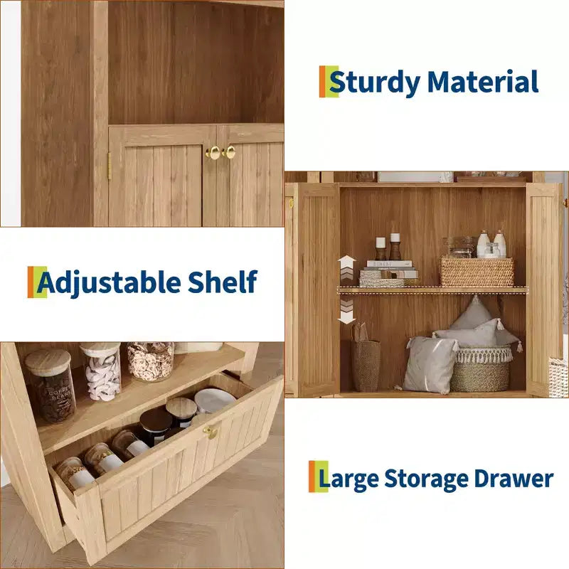 Meuble de rangement en bois en forme d'arche de 183 cm avec tiroir, étagère à 6 niveaux réglables et placard