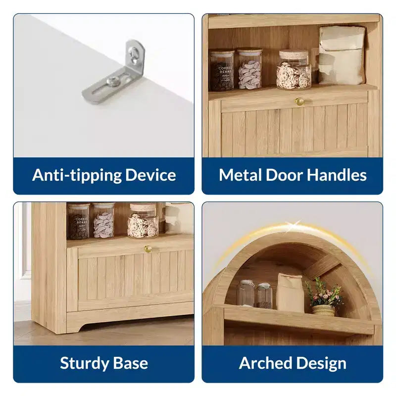 Meuble de rangement en bois en forme d'arche de 183 cm avec tiroir, étagère à 6 niveaux réglables et placard