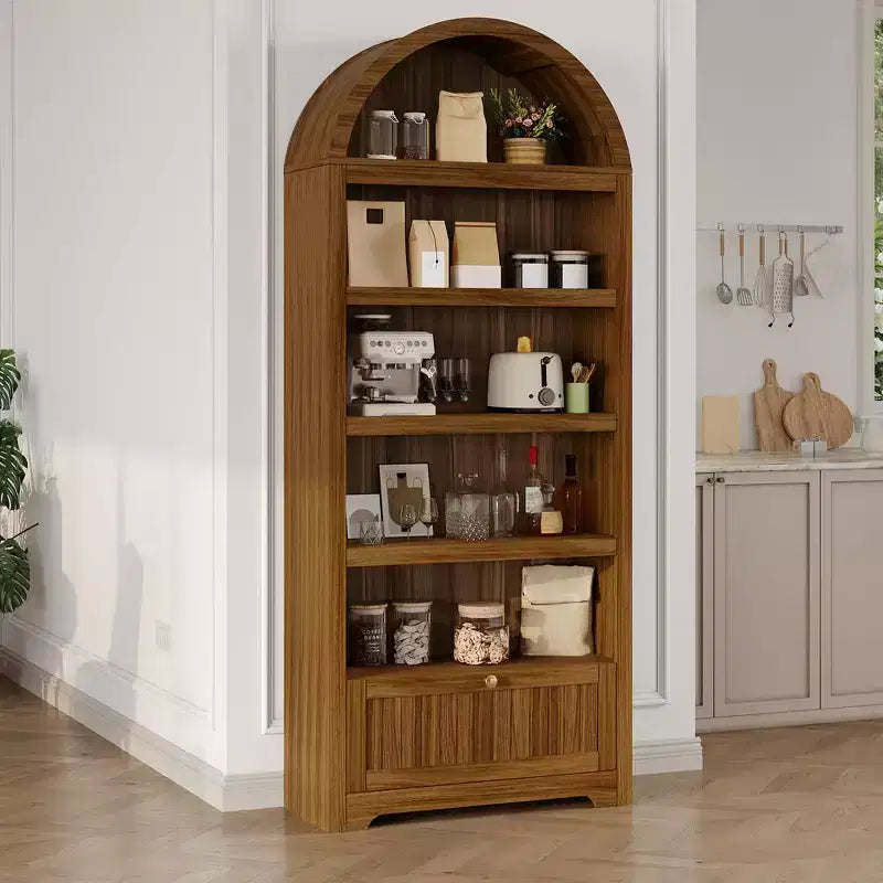 Meuble de rangement en bois en forme d'arche de 183 cm avec tiroir, étagère à 6 niveaux réglables et placard