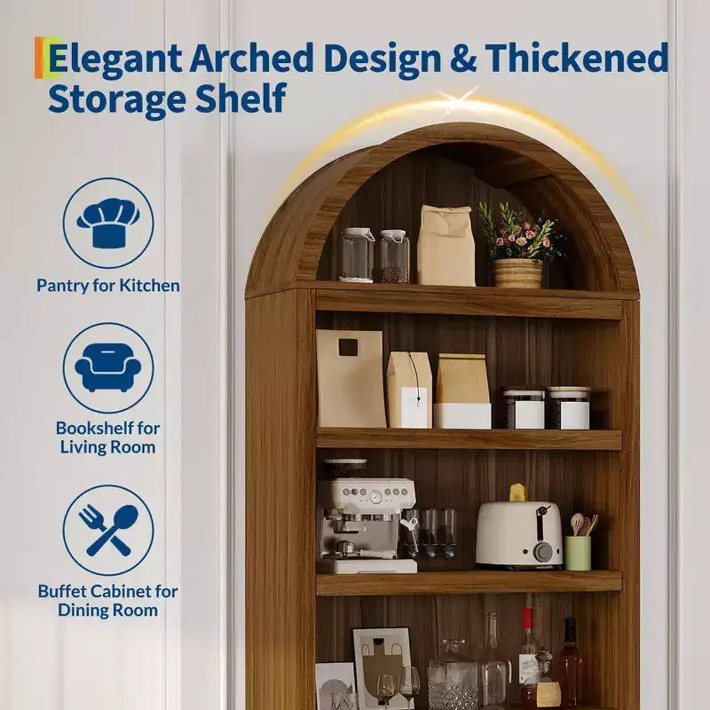 Meuble de rangement en bois en forme d'arche de 183 cm avec tiroir, étagère à 6 niveaux réglables et placard