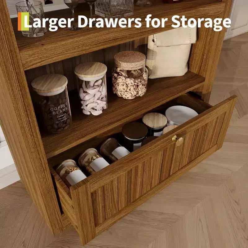 Meuble de rangement en bois en forme d'arche de 183 cm avec tiroir, étagère à 6 niveaux réglables et placard