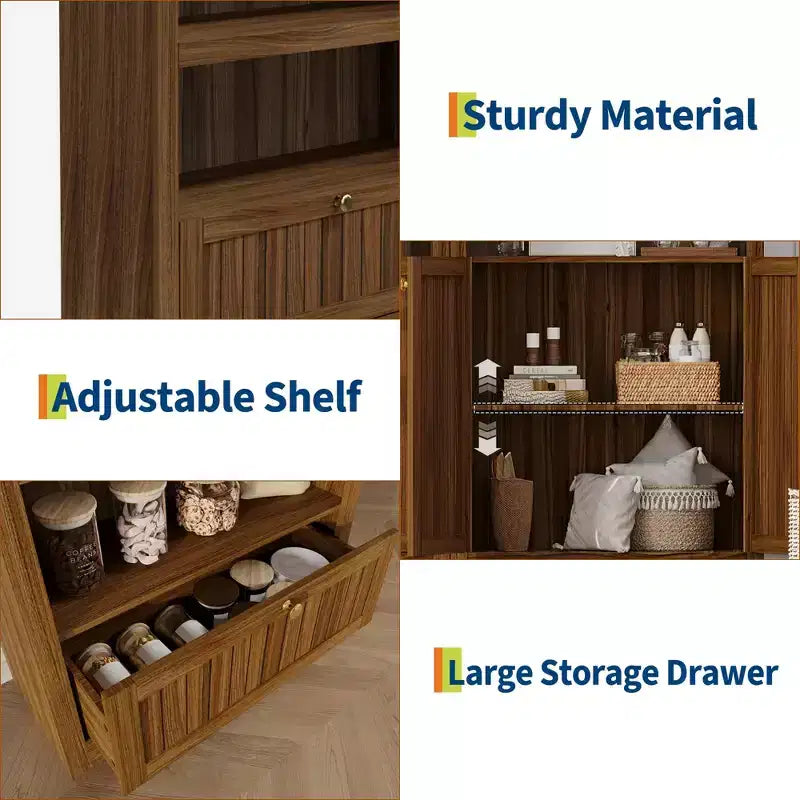 Meuble de rangement en bois en forme d'arche de 183 cm avec tiroir, étagère à 6 niveaux réglables et placard