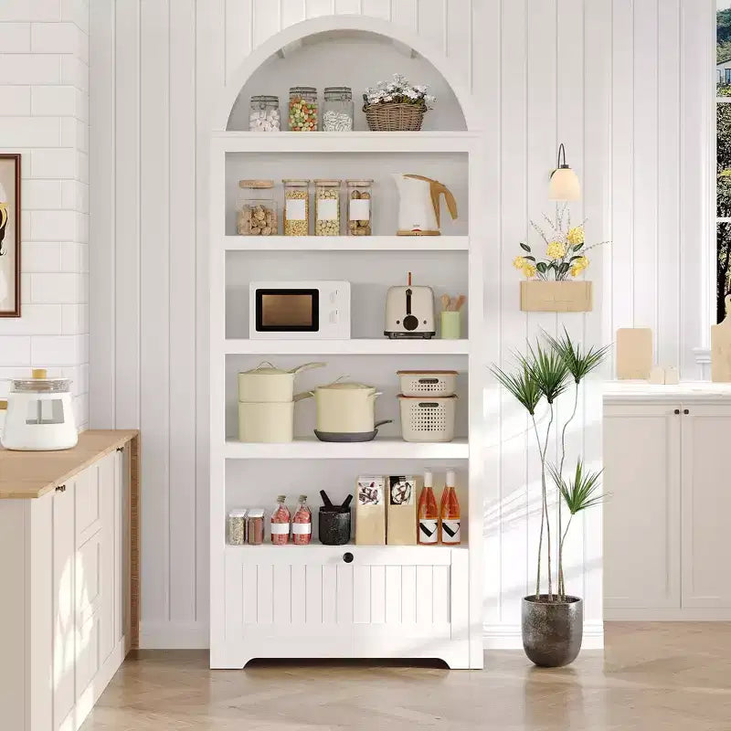 Meuble de rangement en bois en forme d'arche de 183 cm avec tiroir, étagère à 6 niveaux réglables et placard