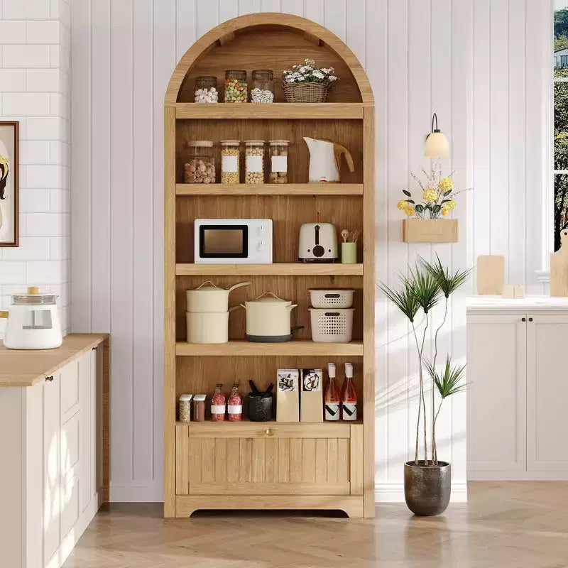 Meuble de rangement en bois en forme d'arche de 183 cm avec tiroir, étagère à 6 niveaux réglables et placard