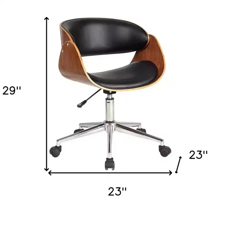 Chaise de bureau pivotante à roulettes, réglable en hauteur, marron, noire et argentée