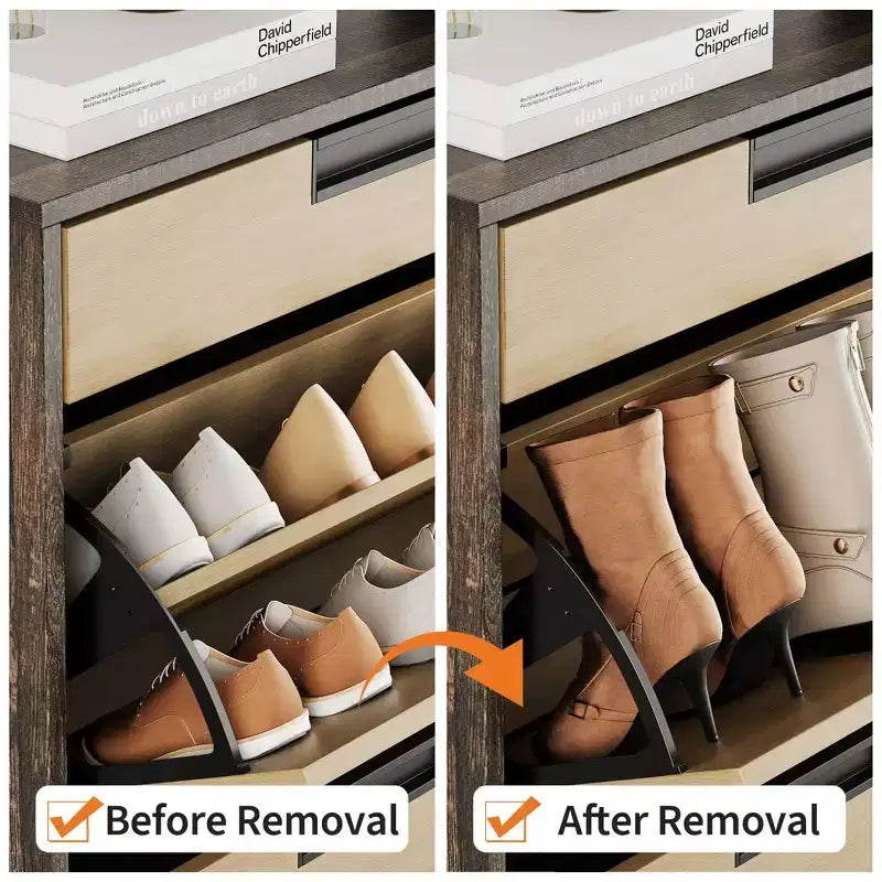 Organisateur de rangement à chaussures avec 2 tiroirs à abattant et 1 tiroir, meuble à chaussures étroit autoportant