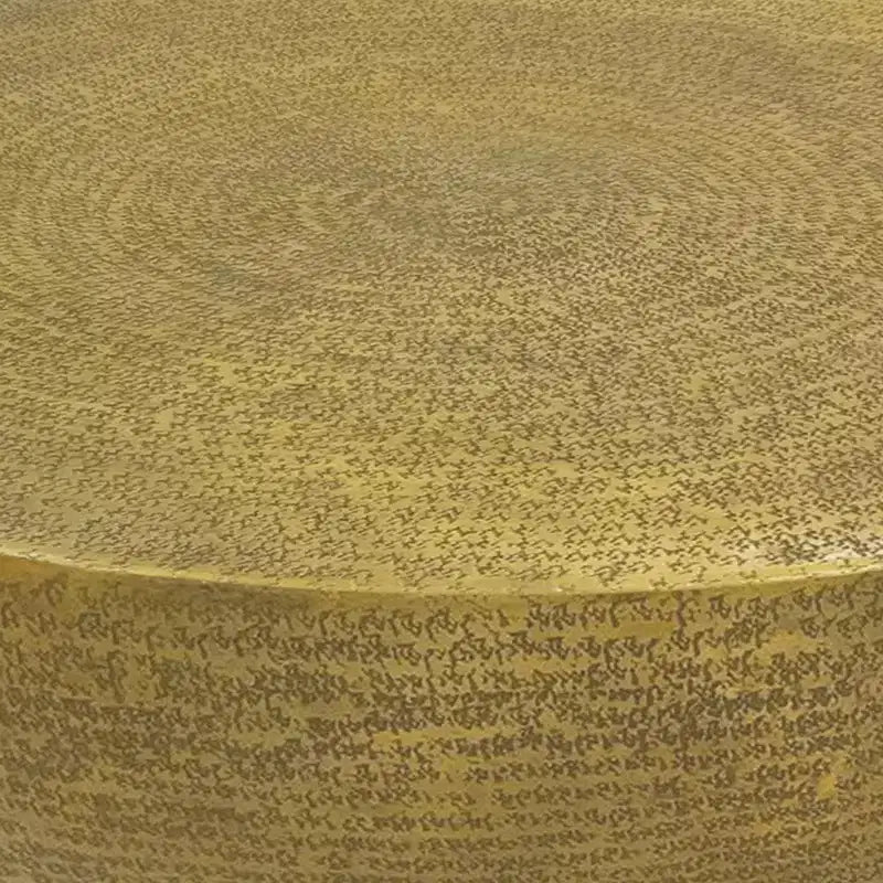 Table Basse Ronde de 91 cm, Base Bol avec Texture Gravée à la Main, Aluminium Laiton Antique