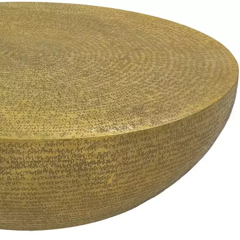 Table Basse Ronde de 91 cm, Base Bol avec Texture Gravée à la Main, Aluminium Laiton Antique