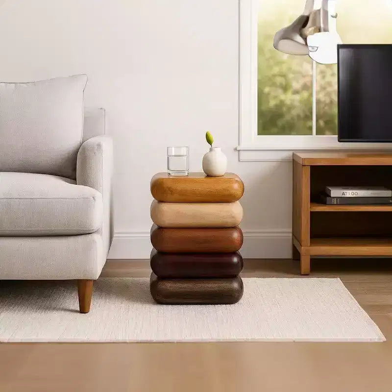 Table d'appoint de 45,7 cm, Design sculptural empilé, Bois de manguier et d'acacia