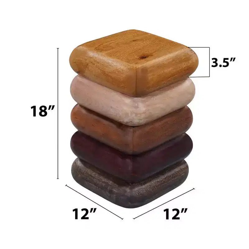 Table d'appoint de 45,7 cm, Design sculptural empilé, Bois de manguier et d'acacia