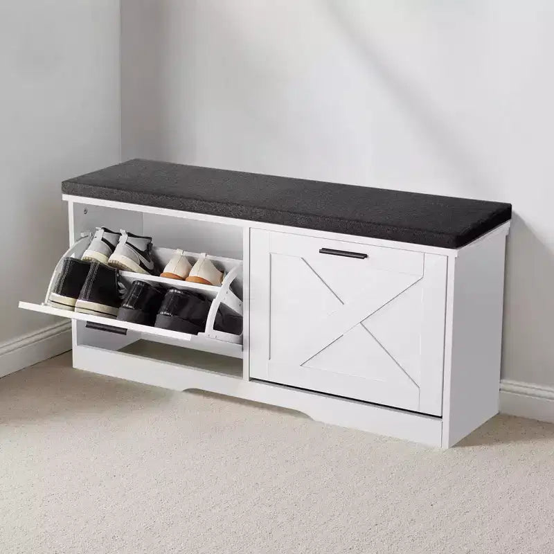 Banc de Rangement à Chaussures d'Entrée, Organisateur de Chaussures de 100 x 30,5 x 47,5 cm avec Tiroirs Basculants, Banc Étroit Porte-Chaussures de 200 kg, Noir + Blanc
