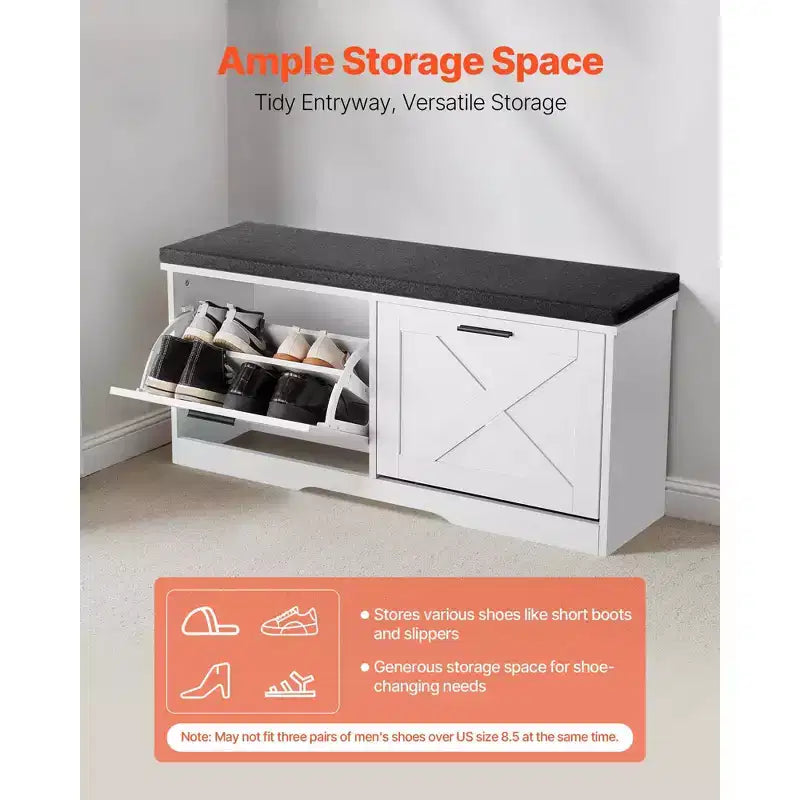 Banc de Rangement à Chaussures d'Entrée, Organisateur de Chaussures de 100 x 30,5 x 47,5 cm avec Tiroirs Basculants, Banc Étroit Porte-Chaussures de 200 kg, Noir + Blanc