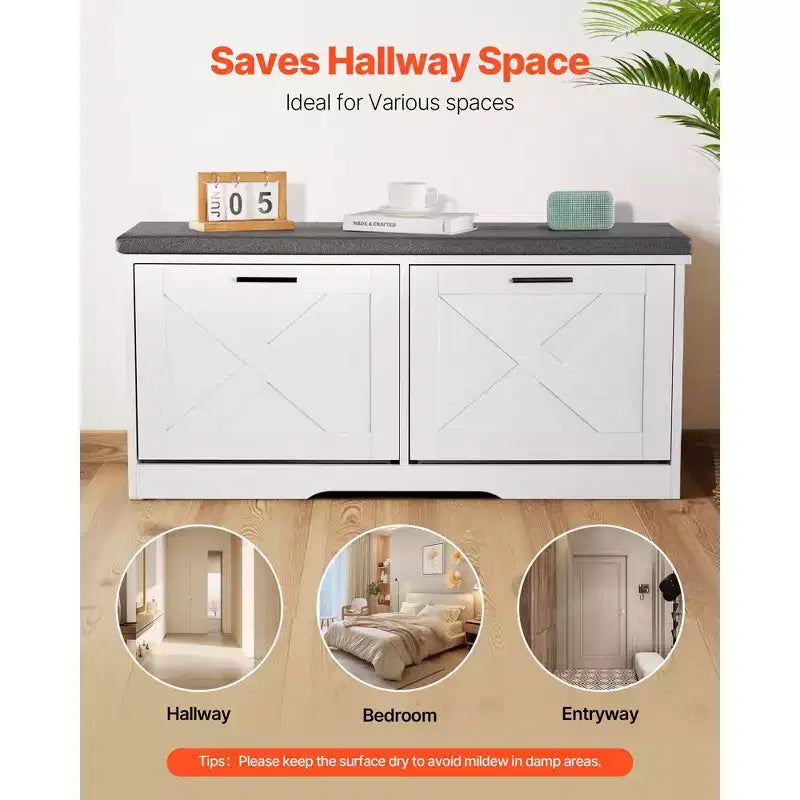 Banc de Rangement à Chaussures d'Entrée, Organisateur de Chaussures de 100 x 30,5 x 47,5 cm avec Tiroirs Basculants, Banc Étroit Porte-Chaussures de 200 kg, Noir + Blanc
