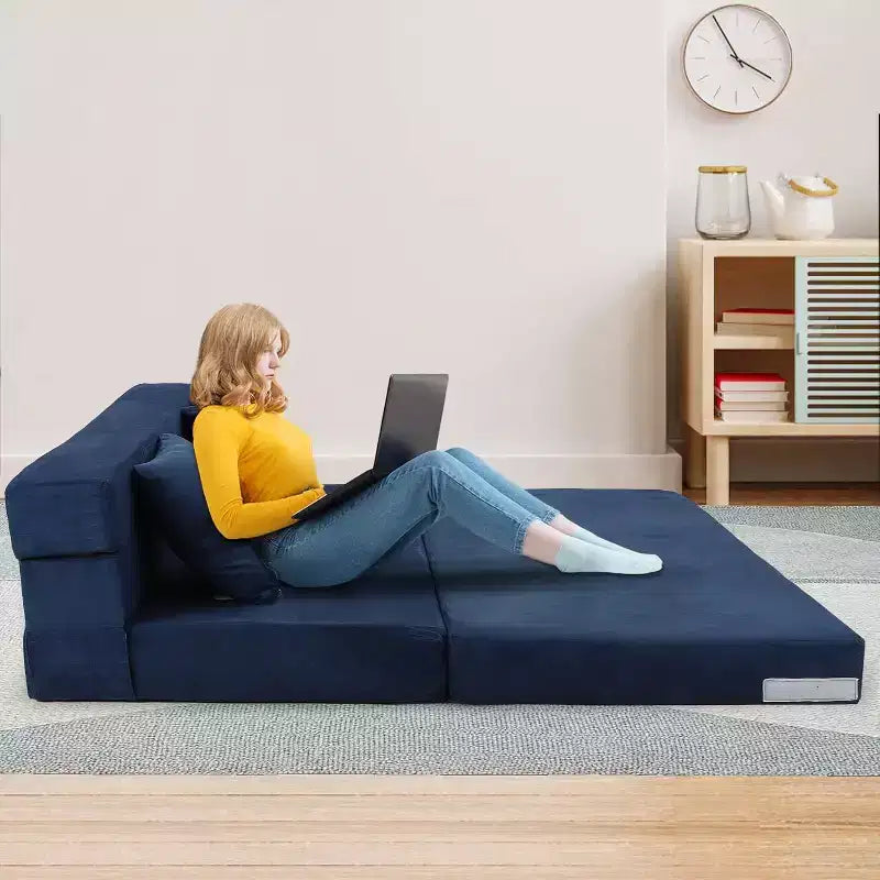 Matelas de canapé pliant, canapé-lit convertible queen en mousse à mémoire de forme avec oreiller, futon en lin pour salon ou chambre d'amis