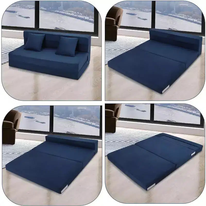 Matelas de canapé pliant, canapé-lit convertible queen en mousse à mémoire de forme avec oreiller, futon en lin pour salon ou chambre d'amis