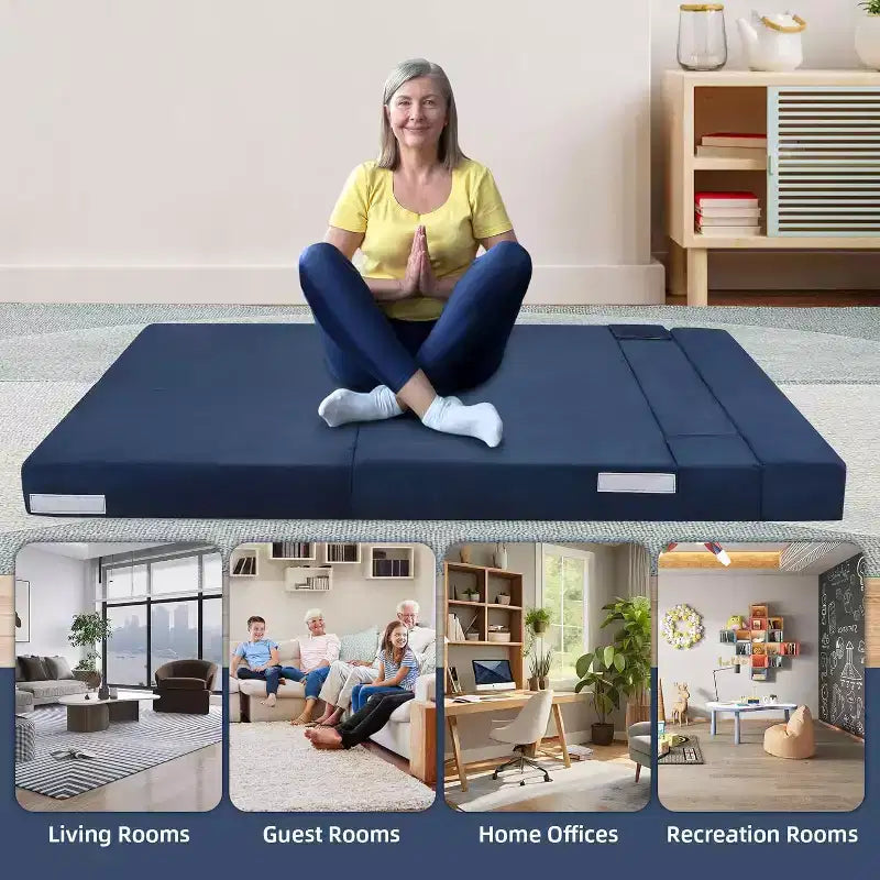 Matelas de canapé pliant, canapé-lit convertible queen en mousse à mémoire de forme avec oreiller, futon en lin pour salon ou chambre d'amis