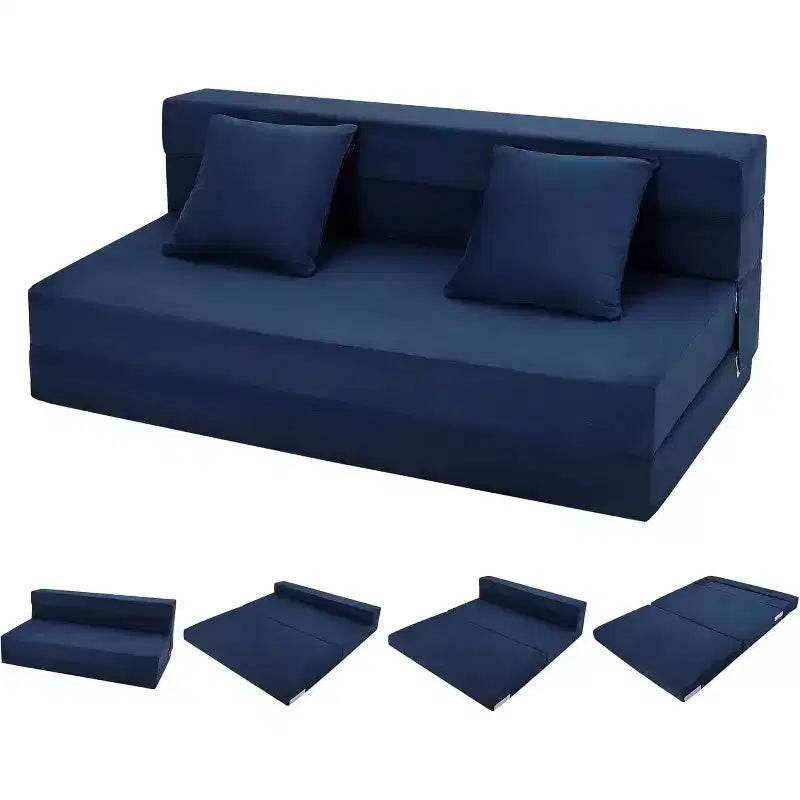 Matelas de canapé pliant, canapé-lit convertible queen en mousse à mémoire de forme avec oreiller, futon en lin pour salon ou chambre d'amis