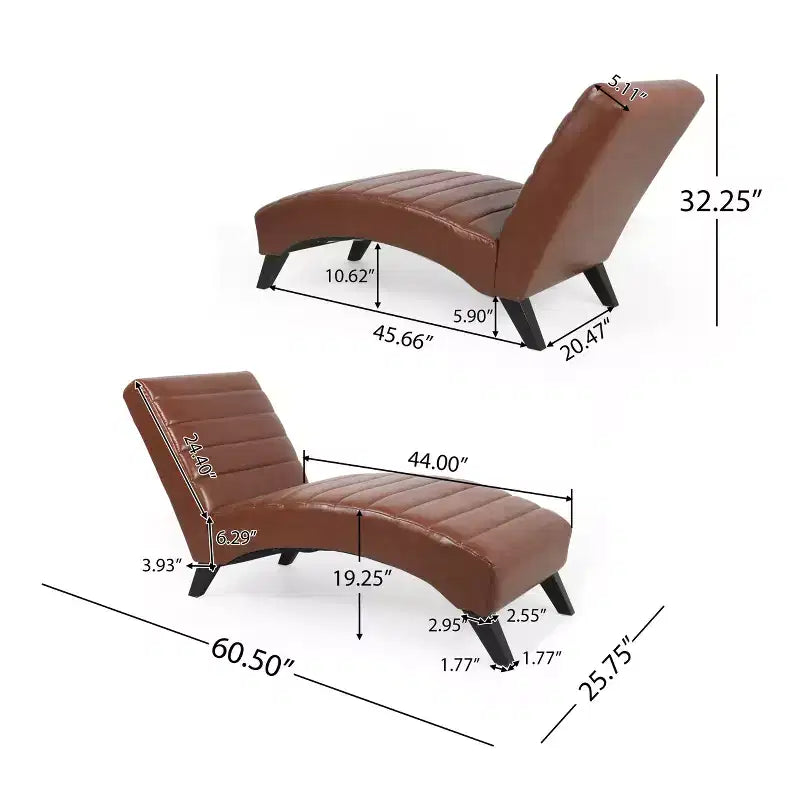 Chaise longue contemporaine en similicuir avec surpiqûres horizontales