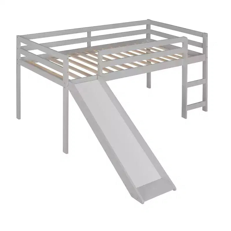 Lit mezzanine bas en bois massif format simple avec toboggan, échelle et barrières de sécurité, cadre de lit minimaliste pour enfants