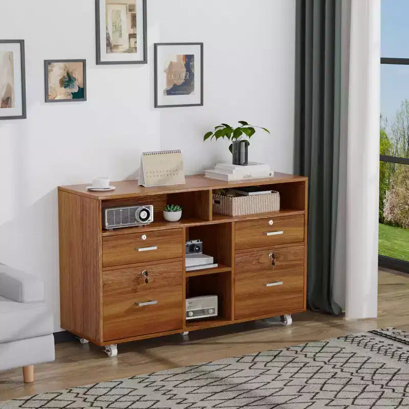 Karl Home 4-Drawer Brown MDF (Medium-Density Fiberboard) 40.94in. W Lateral File Cabinets