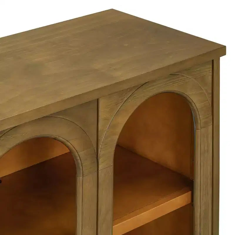 Bahut de style campagnard avec 4 portes vitrées cintrées et étagères réglables, buffet en bois