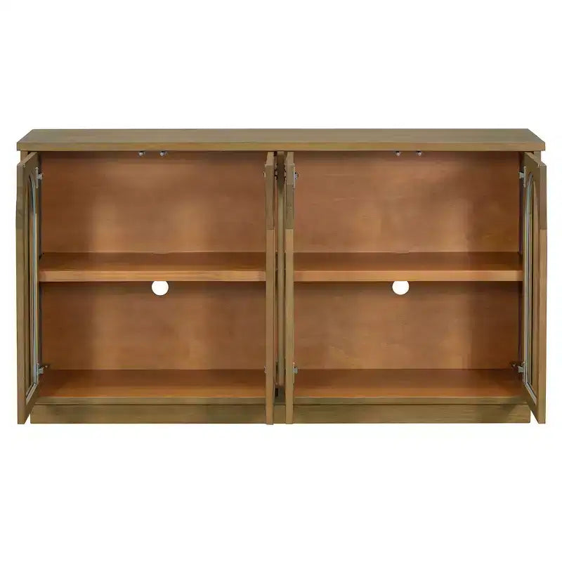 Bahut de style campagnard avec 4 portes vitrées cintrées et étagères réglables, buffet en bois