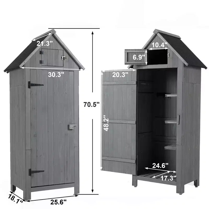 Abri de rangement en bois pour outils, armoire de jardin extérieure avec porte verrouillable, bois de sapin étanche pour patio, pelouse et jardin.