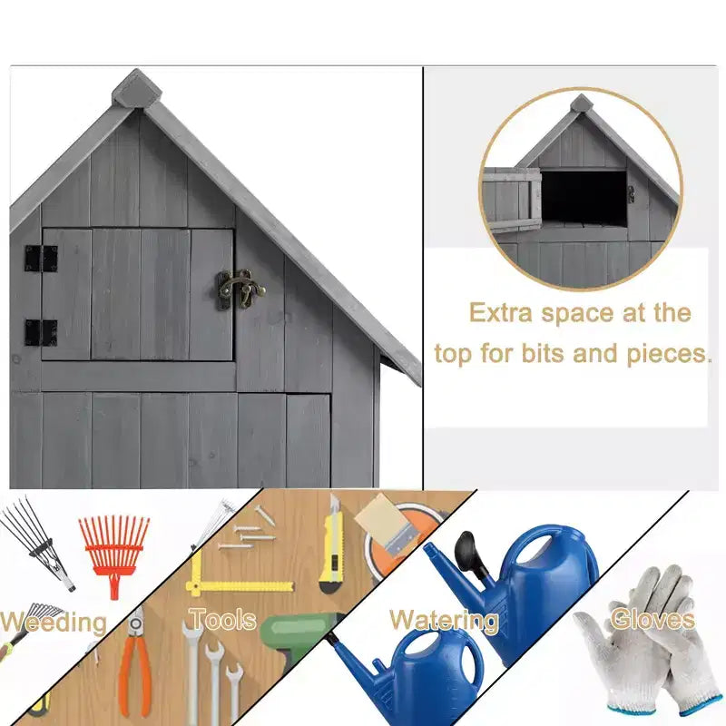 Abri de rangement en bois pour outils, armoire de jardin extérieure avec porte verrouillable, bois de sapin étanche pour patio, pelouse et jardin.