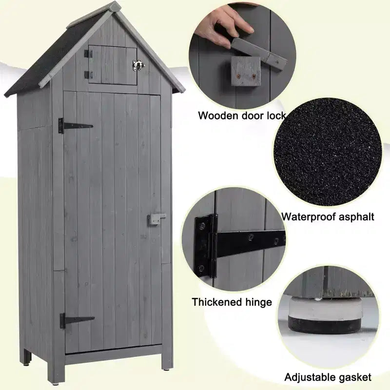 Abri de rangement en bois pour outils, armoire de jardin extérieure avec porte verrouillable, bois de sapin étanche pour patio, pelouse et jardin.
