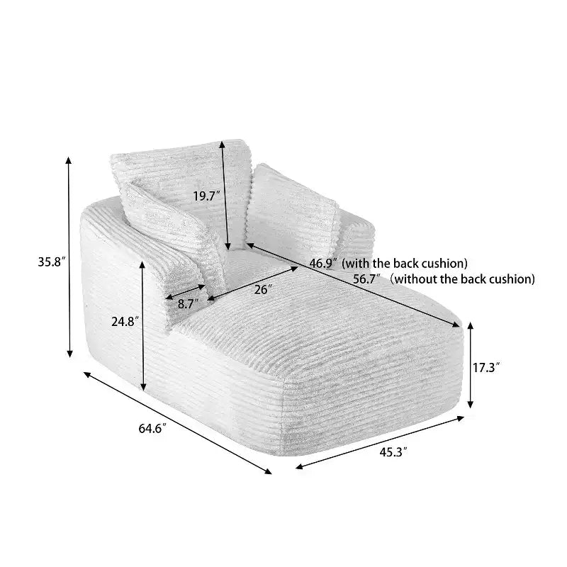 Canapé simple entièrement compressé, fauteuil inclinable en velours côtelé à gros grain ultra doux, canapé-lit avec coussin d'assise à ressorts, aucun assemblage requis