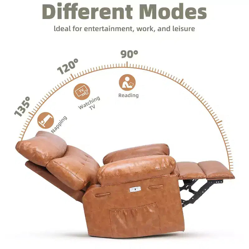 Fauteuil inclinable large surdimensionné - Fauteuil inclinable pivotant à 360 degrés, grand fauteuil inclinable manuel en cuir PU, avec rembourrage en éponge 1,5X et mécanisme d'inclinaison facile