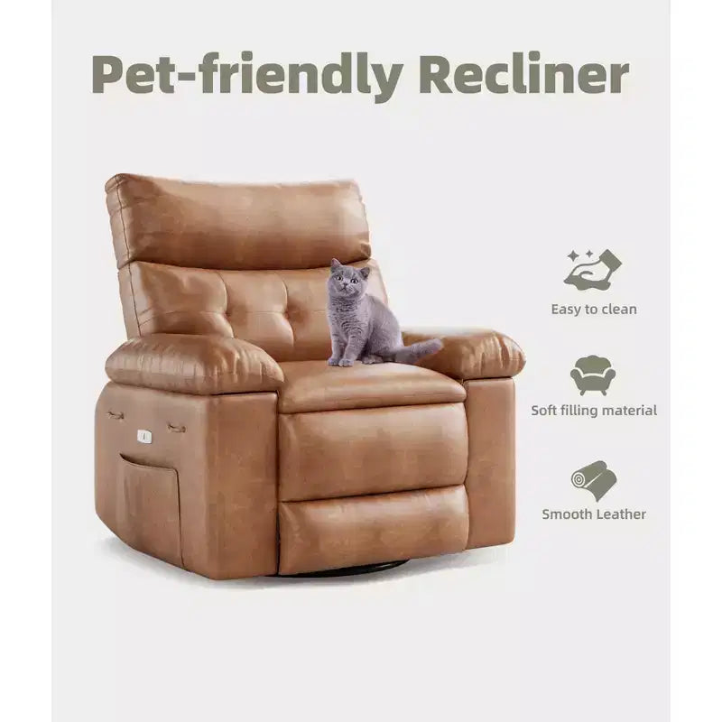 Fauteuil inclinable large surdimensionné - Fauteuil inclinable pivotant à 360 degrés, grand fauteuil inclinable manuel en cuir PU, avec rembourrage en éponge 1,5X et mécanisme d'inclinaison facile