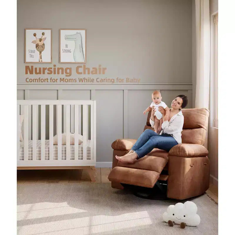 Fauteuil inclinable large surdimensionné - Fauteuil inclinable pivotant à 360 degrés, grand fauteuil inclinable manuel en cuir PU, avec rembourrage en éponge 1,5X et mécanisme d'inclinaison facile