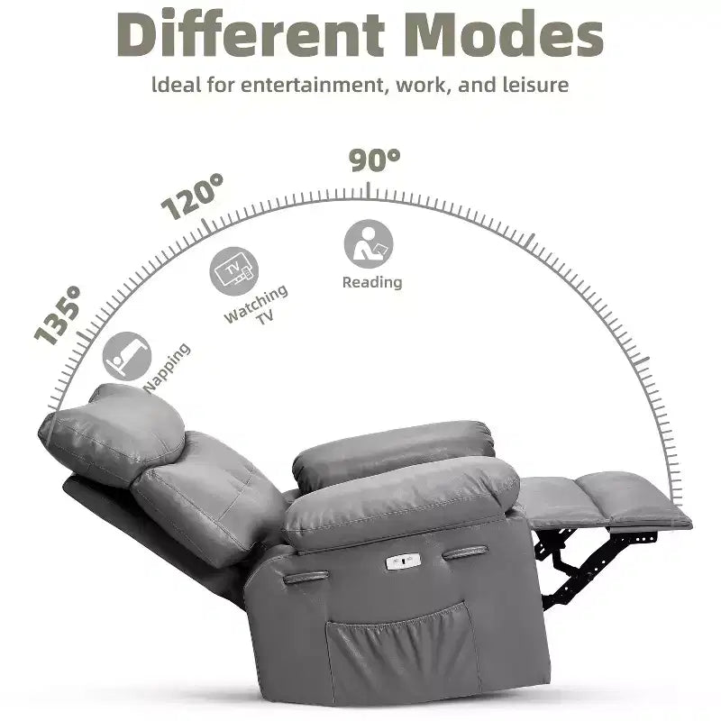 Fauteuil inclinable large surdimensionné - Fauteuil inclinable pivotant à 360 degrés, grand fauteuil inclinable manuel en cuir PU, avec rembourrage en éponge 1,5X et mécanisme d'inclinaison facile