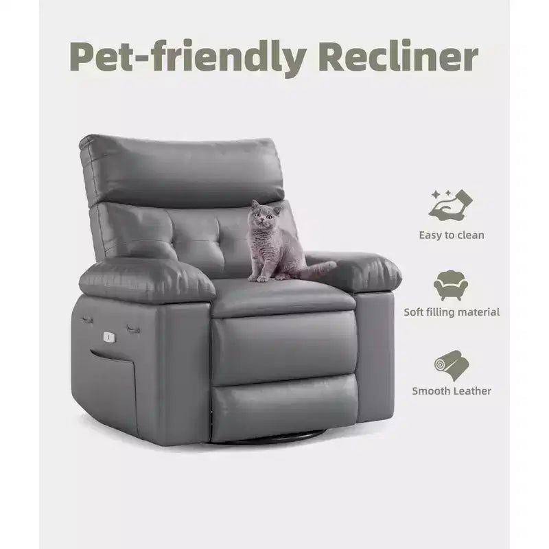 Fauteuil inclinable large surdimensionné - Fauteuil inclinable pivotant à 360 degrés, grand fauteuil inclinable manuel en cuir PU, avec rembourrage en éponge 1,5X et mécanisme d'inclinaison facile