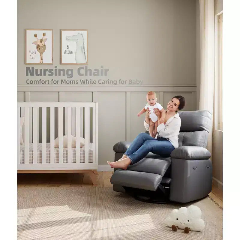 Fauteuil inclinable large surdimensionné - Fauteuil inclinable pivotant à 360 degrés, grand fauteuil inclinable manuel en cuir PU, avec rembourrage en éponge 1,5X et mécanisme d'inclinaison facile